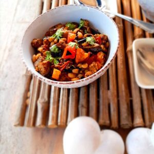 Eggplant, Tomatoes & Black-Eyed Peas Curry